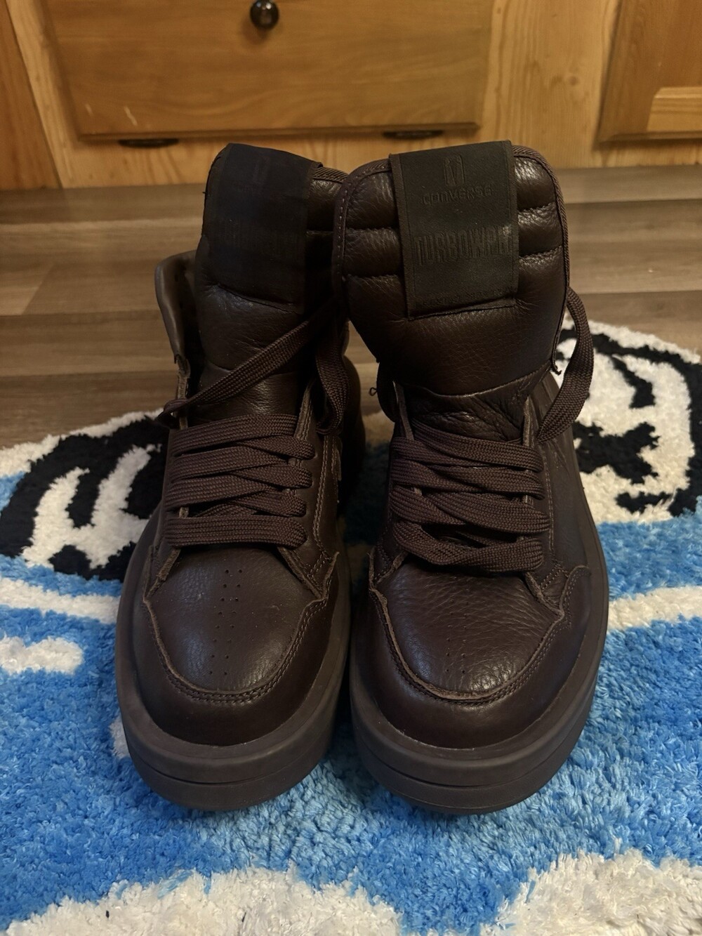 Converse × Rick Owens DRKSHDW TURBOWPN Mid Brown Leather Sneakers Size 8.5 Women